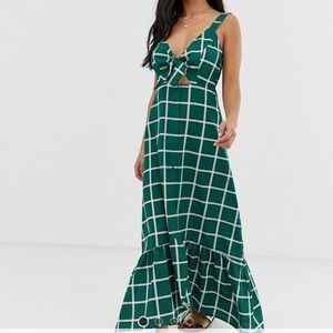 ASOS Petite Green Checkered Cotton/Linen Maxi Dress Size 00
